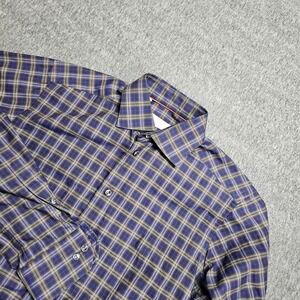 Eton Slim Fit Dress Shirt Mens 15.5 39 Purple Brown Plaid Long Sleeve Button Up
